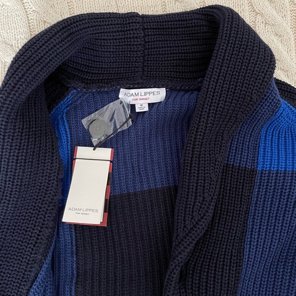 Adam Lippes Shawl Collar Plaid Cardigan in Blue Buffalo - Picture 6 of 10